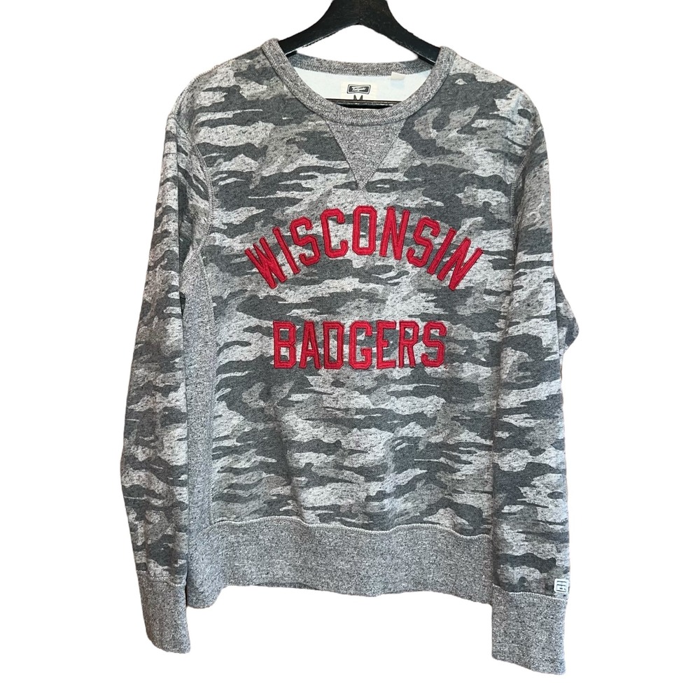 Tailgate Wisconsin Badgers Sweatshirt Gray Camo Crew Neck Pullover Unisex Size M